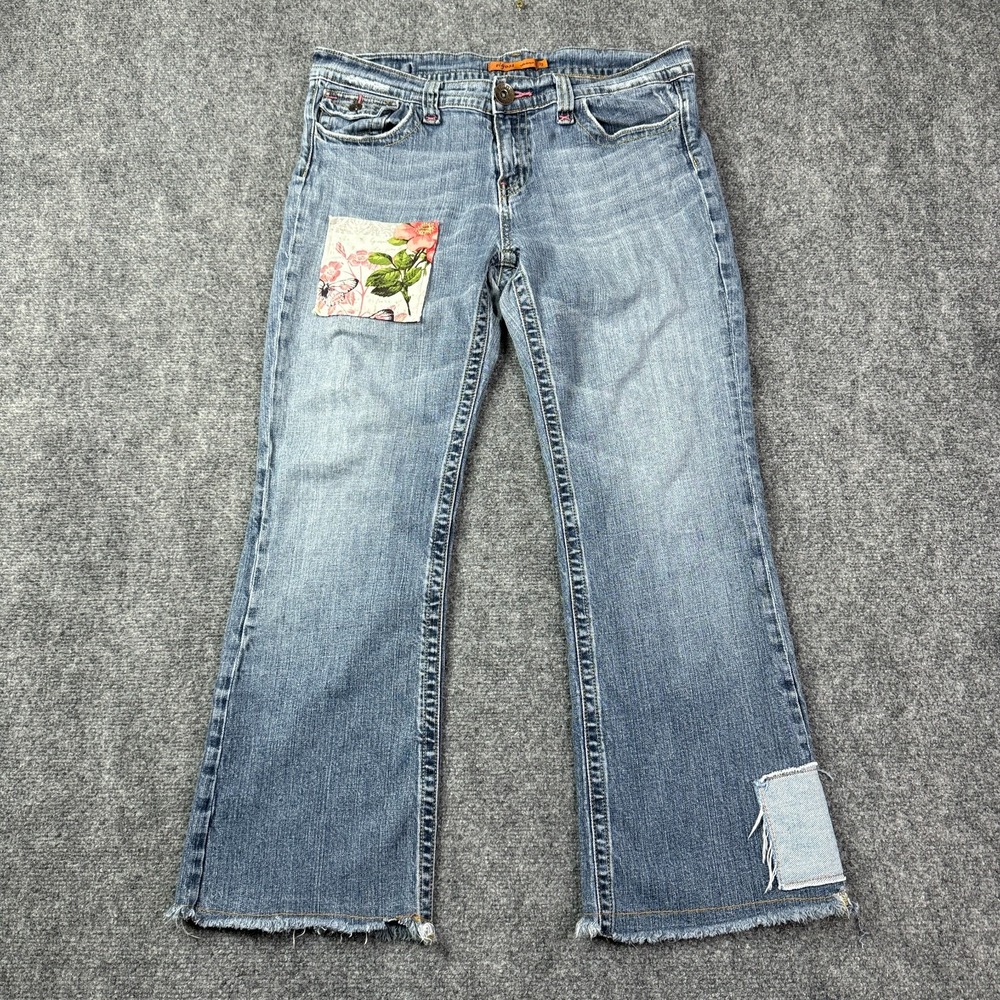 Vigoss Womens Bootcut Jeans Size 13 Y2K Upcycled Patchwork Boho Frayed 27 Inseam